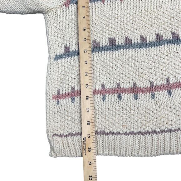 VTG 80s 90s Sweater Sz M Silk Puff 3/4 Sleeve Knit Aztec Fair Isle Grannycore - Picture 6 of 9